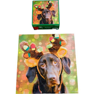 Christmas Chocolate Color Lab Dog 100 Pc Party Puzzle Family Game Craft Accent
